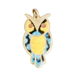 Vintage Signed Jeronimo Fuentes Owl Pendant 925 Sterling Silver Enamel JF Mexico